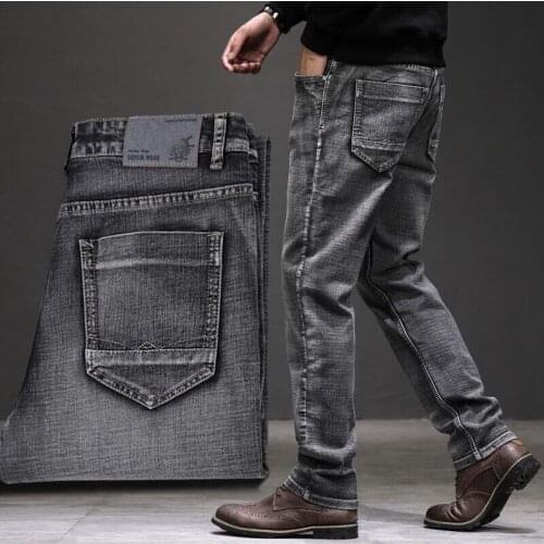 New autumn washed light gray men jeans winter casual baggy jeans straight nostalgic loose smoky gray stretch jean homme pants