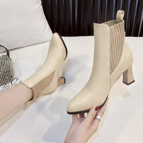 Autumn And Winter Womens New Short Boots Womens Fashion Thick Heel High Heels Pointed Martin Boots