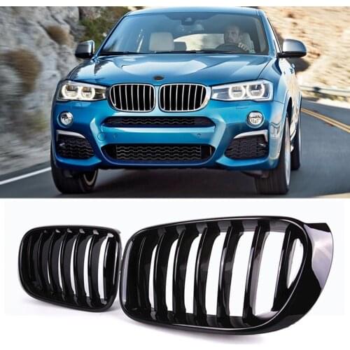 A Pair For BMW F25 F26 X3 X4 2014 2015 2016 2017 Bumper Gloss Matt Black 1 Line Slat Kidney Grill Front Bumper Racing Grill