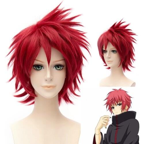 Anime NARUTO Akatsuki Sasori Cosplay Accessorie Wig Akasuna no Sasori Men Women Wine Red Fluffy Short Hair Wigs + Wig Cap
