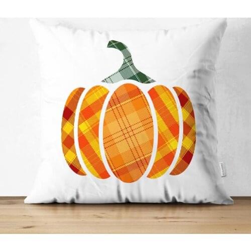 Halloween Pillow Case,Fall Pillow Square Case,Cushion Case,Orange Pumpkin Throw Pillow,Trick or Treat Home Decor,Plaid Printing