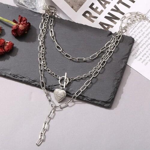 Popular jewelry exaggeration multi-layer Peach Heart Necklace Alloy Love Pendant Chain personality style exquisite gift