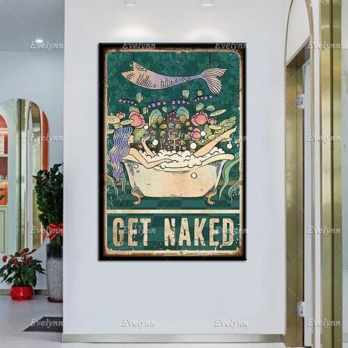 Mermaid Lovers Get Naked Retro Poster Wall Art Print Home Living Bathroom Decor Canvas Poster Modular Pictures Unique Gift