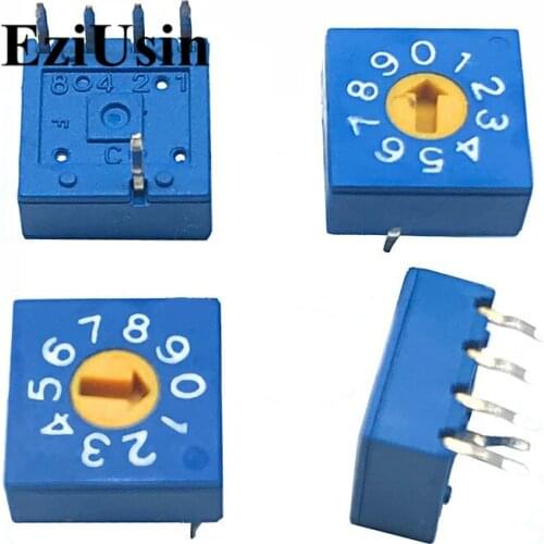 0-9 10 0-F 16 Rotary Coding Knob Switch DIP 5pins 8421C 0mm Shank 4:1 PCB Switching 5p Blue