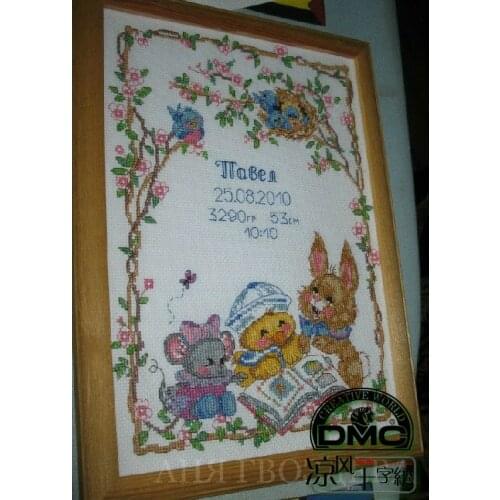 Craft Stich Cross Stitch Birth Certification Animals Cotton Fabric Needlework Embroidery Crafts Counted Cross-Stitching Kit