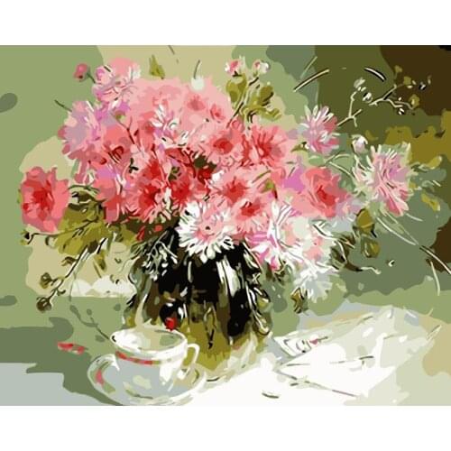 ROYALDREAM Pink Flower Cluster Diy Digital Painting By Digital Modern Wall Art Pictures For The Home Wall Art Works