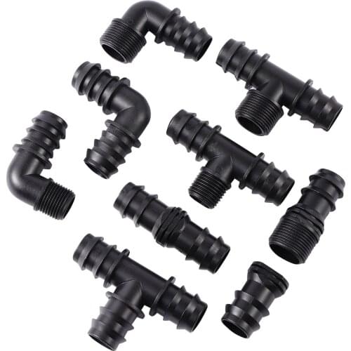 1/2" 3/4" Garden Tee water splitter elbow plug End Straight garden irrigation barbed drip fittings Barbed DN25 Pipe connector