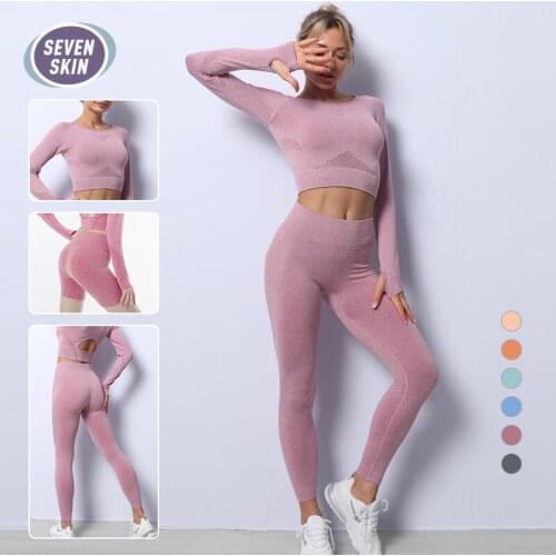 SEVEN SKIN Yoga Set Workout Seamless Women Sportswear Gym Fitness Clothing Sports Suits Long Sleeve Crop Top High Waist Leggings