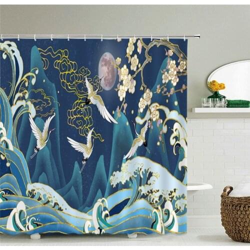 Chinese Style Landscapes And Natural Scenery Shower Curtains Waterproof Polyester Fabric Bathroom Curtains For Home Decor
