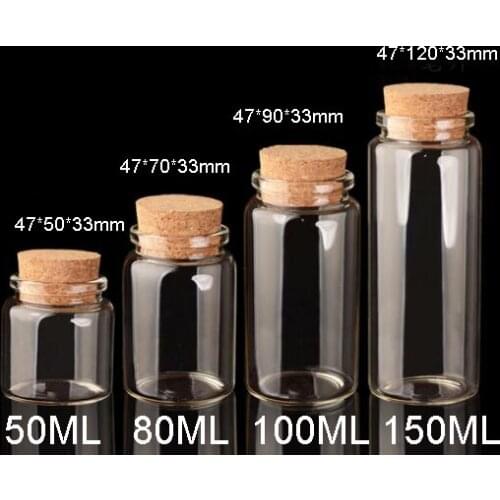 50ml 80ml 100ml 150ml 24pcs/lot Glass bottles wooden plug vials pendants crafts jewelry DIY findings hanging wishing bottles jar
