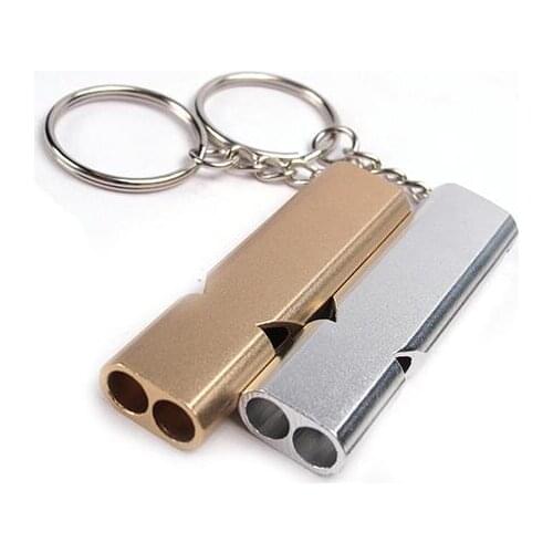 EDC Outdoor Dual Pipes Whistle lightweight Aluminum High Pitch Super Loud Whistle tool cheer leader whistle