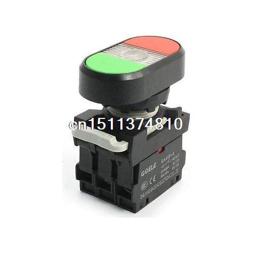 660V 10A 21mm Thread Yellow Light ON/OFF Momentary Double Push-Button Switch