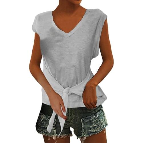 Womens Top Summer Solid Color T-Shirts Femme Bow V-Neck Sleeveless T Shirts Womens Clothing 2021 Y2K Ropa Mujer Kawaii Tops