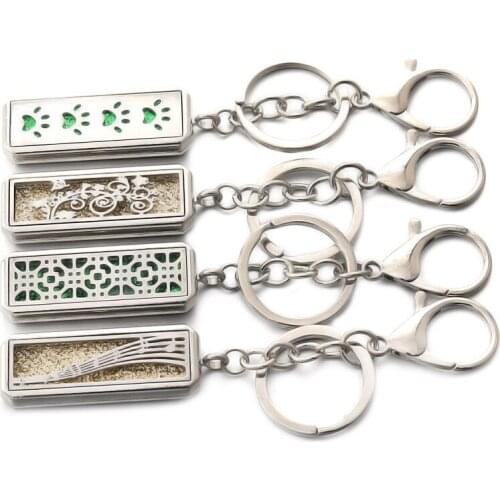2019 Fashion Rectangular Aromatherapy Animal Palm Keychain Stainless Steel Perfume Essential Oil Keychain Locket Pendant Jewelry