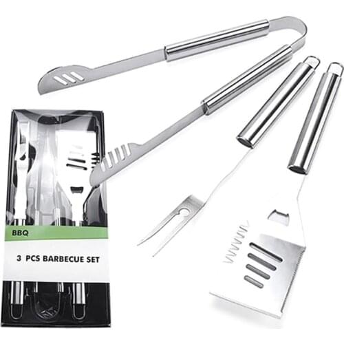 3pcs Stainless Steel Barbecue Grilling Tools Set Spatula Fork Tongs BBQ Accessories Grill Tools BBQ Utensil