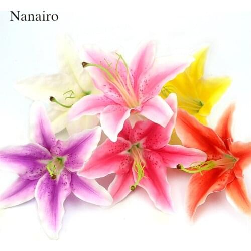 30pcs 17cm Large Artificial Silk Lily Flower Head For Wedding Car Decoration DIY Garland Decorative Floristry Fake Flowers