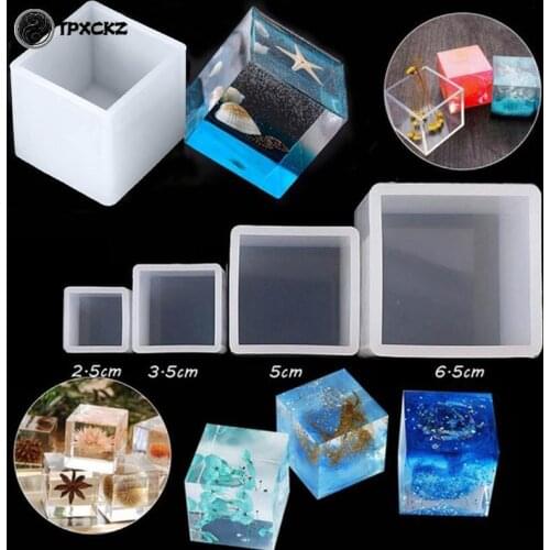 4pcs/set DIY Silicone Pendant Mold Jewelry Making Cube Resin Casting Mould Craft Tool Crystal Epoxy Square Cube Molde
