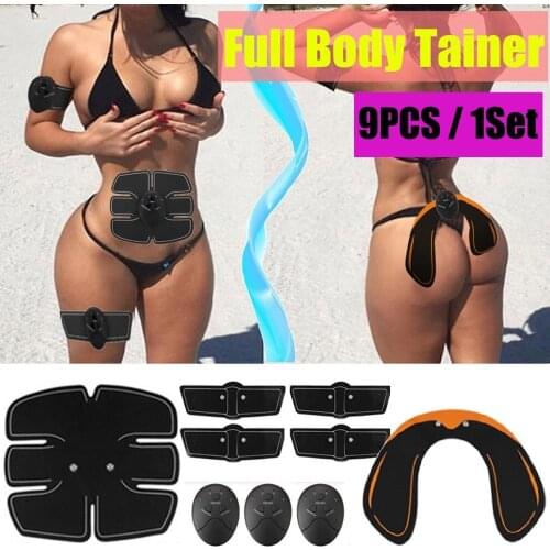 9PCS/Set EMS Muscle Training Gear Remote Control Abdominal Muscle Trainer Fat Burning Smart Body Building Fitness Kits