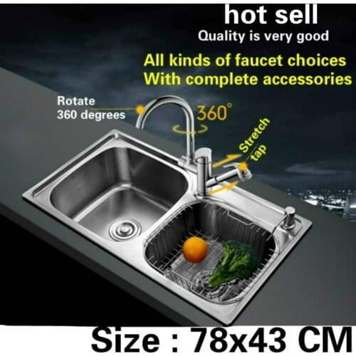 Free shipping 304 stainless steel double groove kitchen sink wiredrawing 78x43 CM