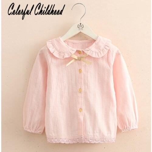 Baby Girls Blouse Cute Pure Color Long Sleeve Lace Shirt Newborn Infant Joker Bowknot Base Shirts Childrens Autumn Tops 2-12yea