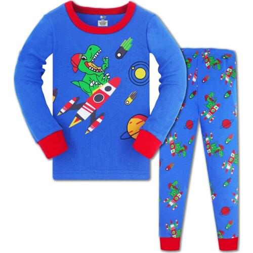 Childrens Astronaut Cartoon Set Kids Sleepcoat Boys Girls Longsleeve Pyjamas Cotton Sleepwear