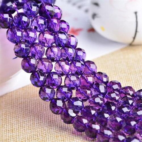 Faceted High Quality Cultured Amethyst Beads Round with 64 Facets 6mm-10mm NOT Dyed 13.5 Inch Strand ZJ15