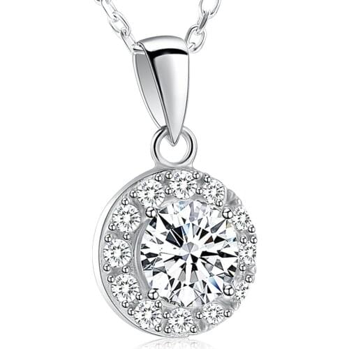 IJS0014 Ladies Solid Large Round Engagement Pendant Necklace with Side Stone