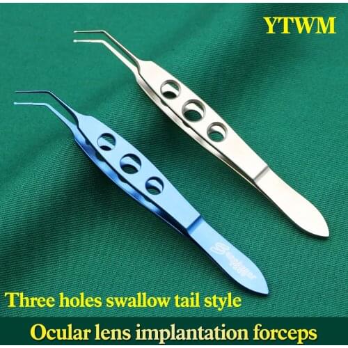 Phthalmic microscopy instrument three-hole dovetail duckbill lens implant tweezers round head ophthalmic surgery tool