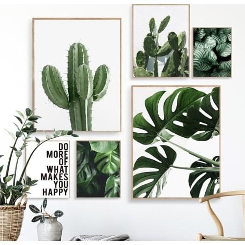 Cactus Monstera Leaf Quote Tropical Plant Wall Art Canvas Painting Nordic Posters and Prints Living Room Decoration Wall Picture