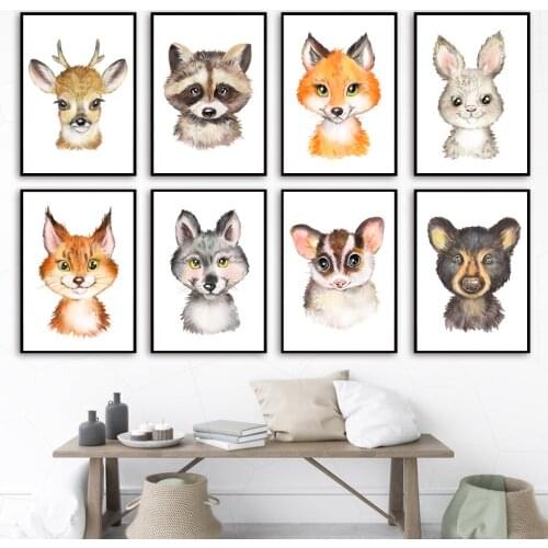 Rabbit Fox Raccoon Deer Wolf Forest Animal Wall Art Canvas Painting Nordic Posters And Prints Wall Pictures Baby Kids Room Decor