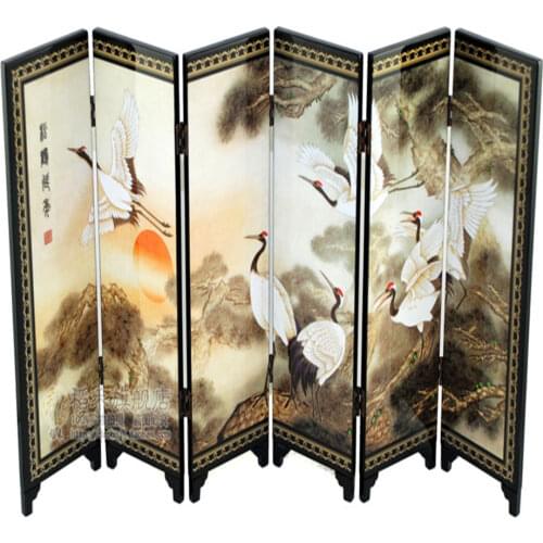 Chinese Lacquer Painting Beautiful Folding Screen Songhe pattern Decoration Crafts