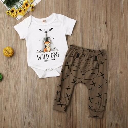 Summer Newborn Baby Casual Outfits Set Animal Print Short Sleeve Romper Solid Pants Boys Clothing Set