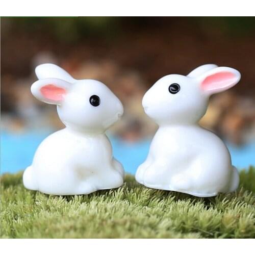 2Pcs Cute Mini Rabbit Garden Miniatures Fairy Garden Ornament Decoration Terrarium Figurines Resin Crafts Micro Plant Decor