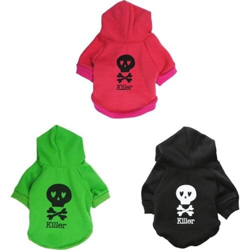 Dog Cat Costume Pet Clothes Halloween Funny Skull Black Fleece Dog Puppy Kitten Hoodies Sweater Winter Warm Small Dog Clothing