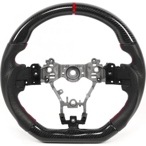 Steering Wheel Leather W/ Red Stitching Nappa Preforated Fit for Subaru WRX/STI 2015 2016 2017 2018 2019 2020 Carbon Fiber