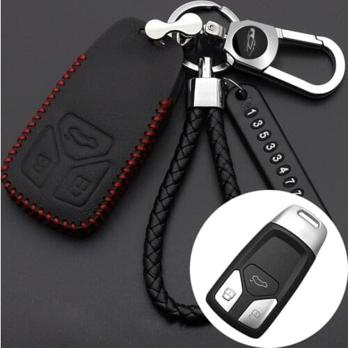 Leather Car Key Cover Case Holder For Audi A3 A4 A5 Q3 Q7 S4 S5 A4 B9 Q7 A4L 4m TTS RS 8S 8L 8P B6 B7 B8 A6 C5 C6 2016 2017 2018