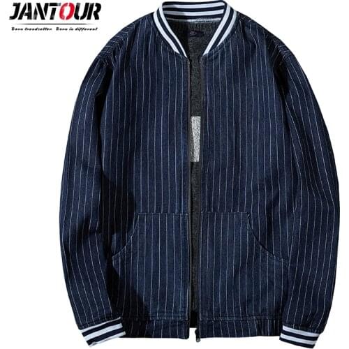 Jantour Brand Jackets Mens Pilot Bomber Jacket Male Fashion Vertical Stripes Baseball Denim Coats Brand Clothing 6XL 7XL 8XL