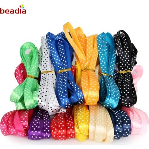 5 Yards 3/8" 10mm Satin Ribbon Printed White Dots Packing Belt Gift Wedding Party Decor Craft Bows Garments Accessories