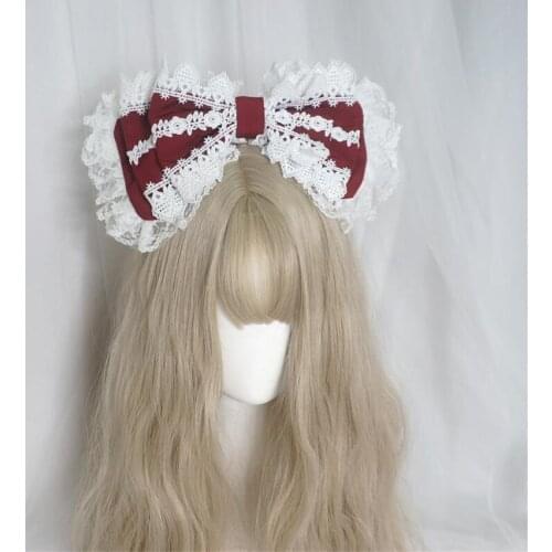 Lolita Big Bow Knot Headband KC Ruffled Lace Trim Layered Hair Hoop Cosplay Party Headdress D834