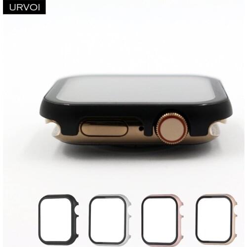URVOI metal case for apple watch series 6 SE 5 4 3 2 cover with tempered glass for iwatch 40mm 44mm hard frame aluminium bumper