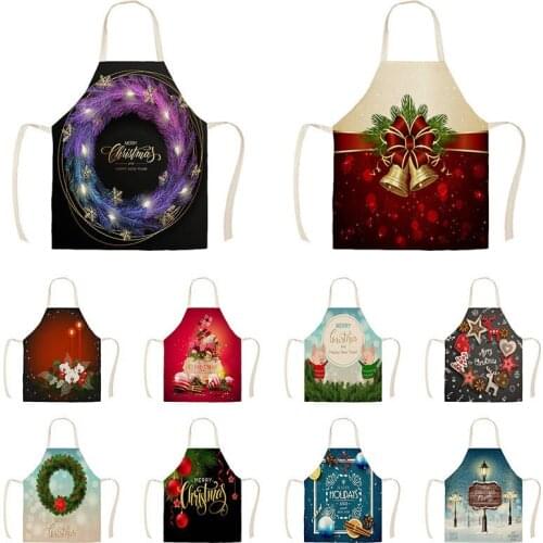 Lovely Flower Wreath Christmas Kitchen Aprons for Women Cotton Linen Bibs Household Cleaning Accessories Cooking Apron WQTX52