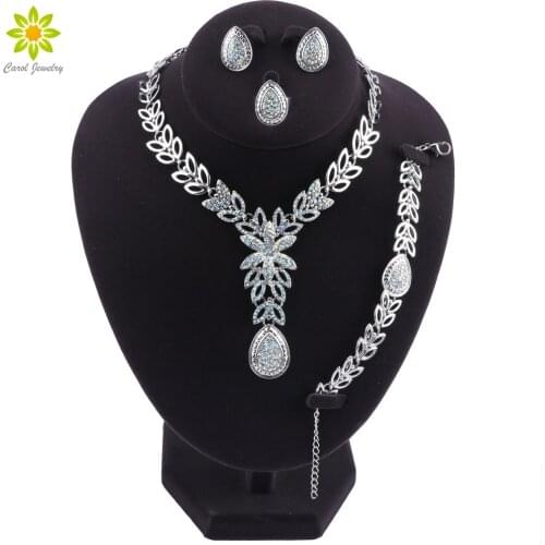 Fashion Leaf Bridal Jewelry Sets Wedding Engagement Necklace Earrings Sets for Brides Party Costume Crystal Jewellery Sets
