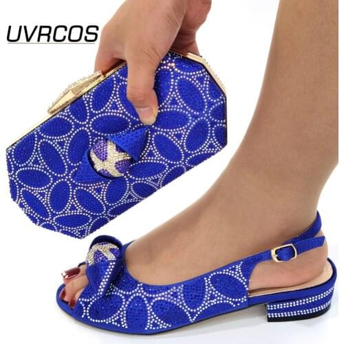 Fashion Italian Women Mature and noble Wedding Pumps with Bag Nigerian Matching Shoes and Bag Sets Low Heels Sandals 2021 Sweet