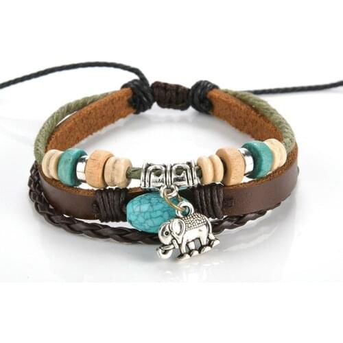 New Genuine Leather Multi-layer Couple Bracelet For Women Elephant Bracelet Men Ornaments Weave Bracelets