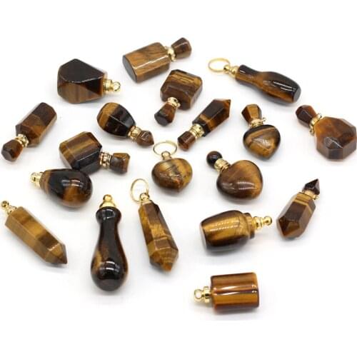 2021 New Style Hot Sale Natural Stone Perfume Bottle Pendant Irregular Tiger Eye Stone For Jewelry Making DIY Necklace Accessory
