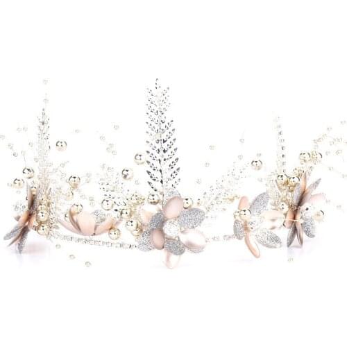 Hair Hoop Glittery Beaded Tiaras White Floral Leaf Crown Adjustable Alloy Natural Style Hair Accessories For Bride Women