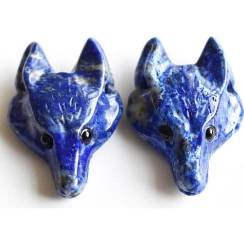 Wholesale 2pcs/lot Fashion natural Lapis Lazuli Carved wolf head shape Pendants for Necklace jewelry making Free shipping