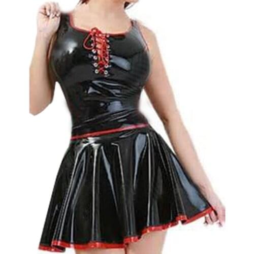 Sexy Party Dress Sleeveless Square Neck Mini Dress Temptation Hollow Open Chest Clubwear Vinyl Plain A Line Dresses Zipper Dress