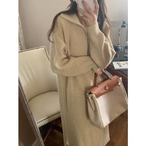 New Vintage Warm Autumn Sweater Women Dress Winter Long Sweater Knitted Dresses loose Maxi Oversize Dresses Long Robe Vestidos