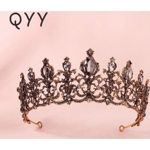QYY Crystal Crown Rhinestone Rose Ancient Gold Color Tiaras and Crowns Hair Jewelry Accessories for Women Party Headpiece Gift
